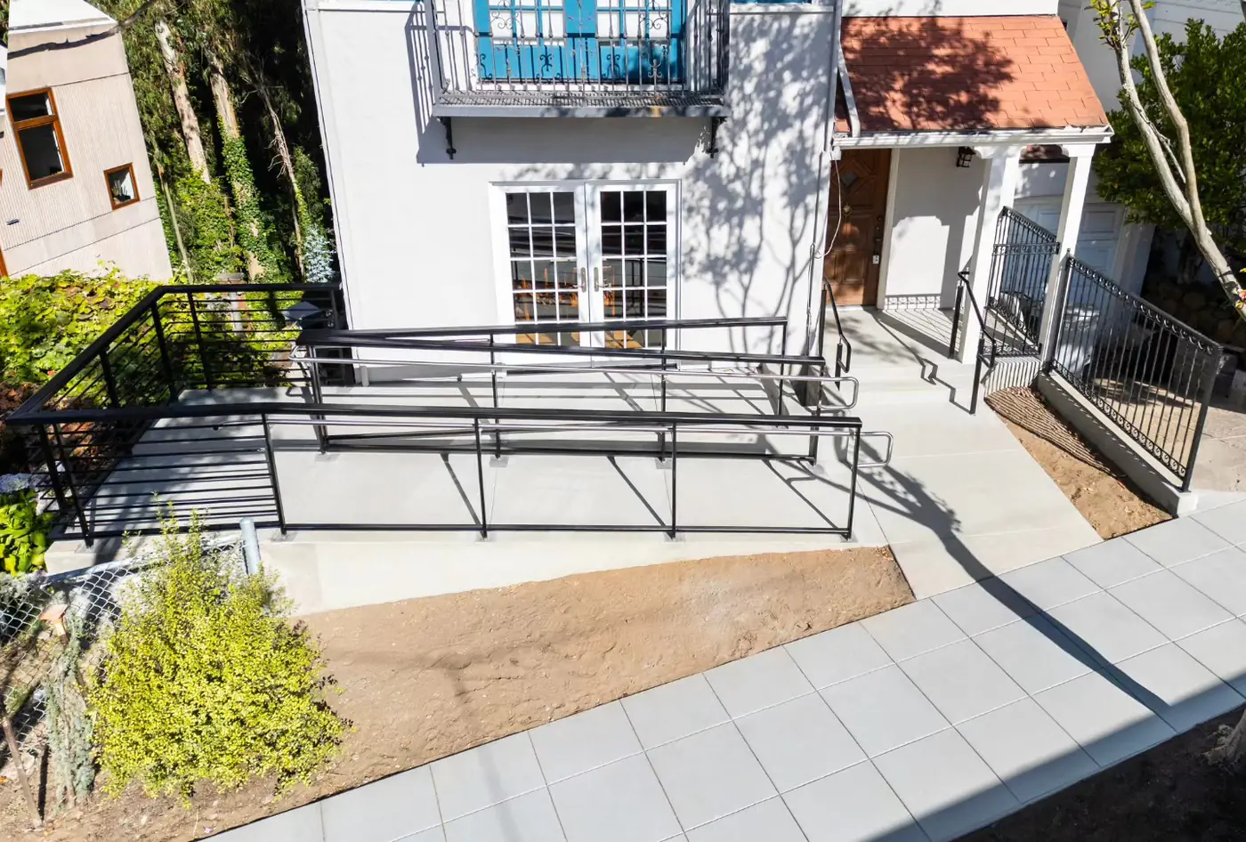 Overhead of ramp deck + handrails — ADA Ramp & Sidewalk — West Portal, West Portal, San Francisco
