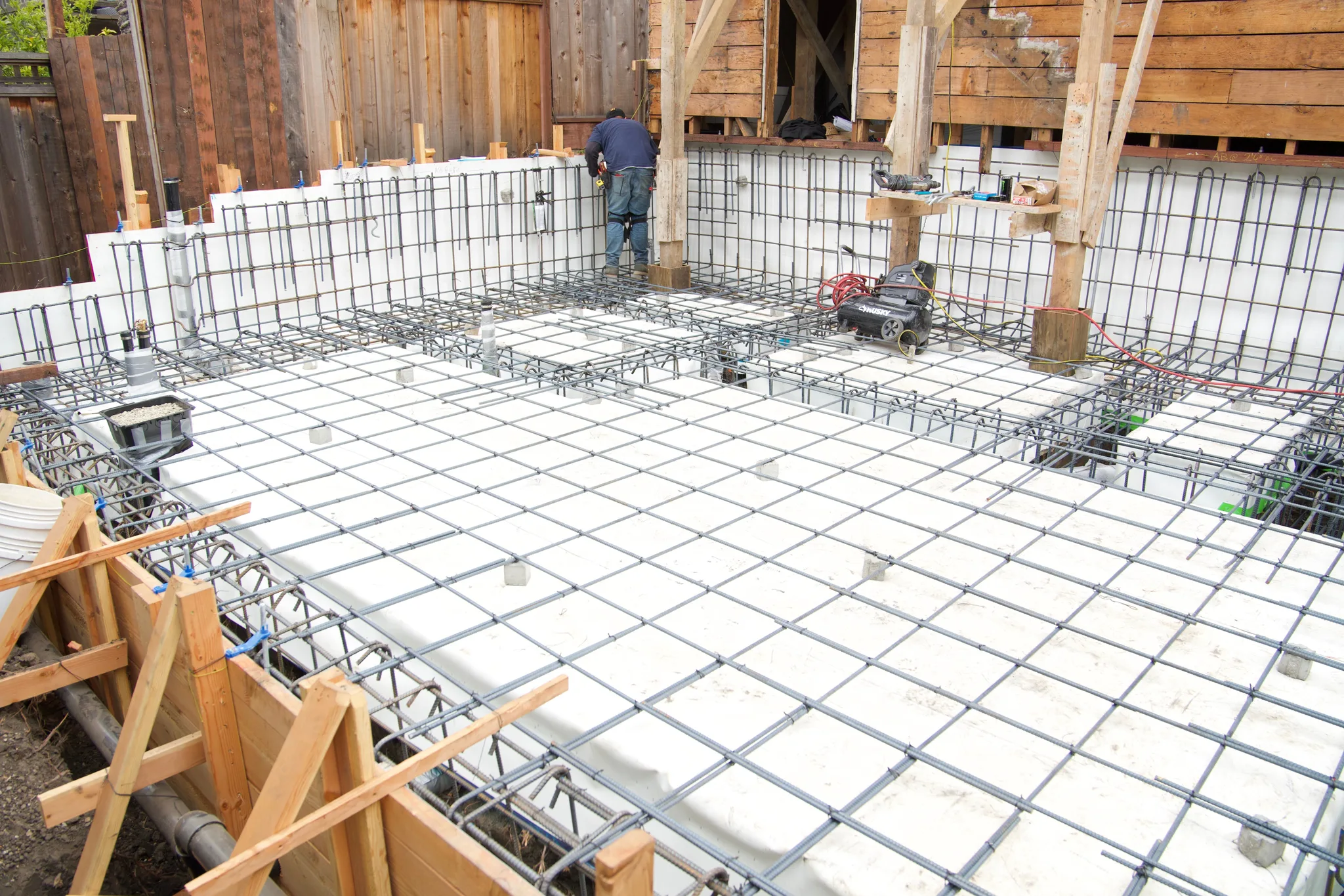 The full foundation steel-tied and ready for concrete — Albany Home Addition Foundation, Albany, CA