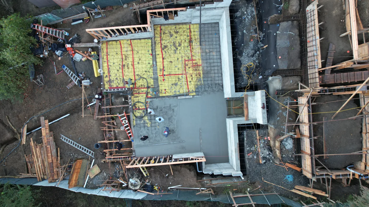 Mat slab and reinforced elevator shaft on a drilled-pier foundation — Oakland Hills